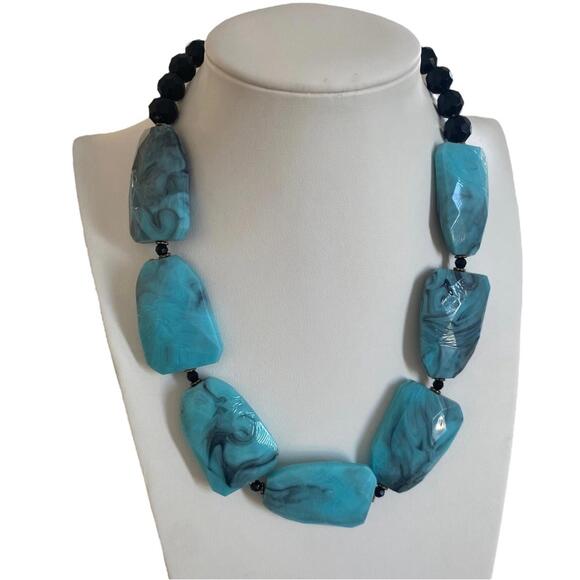 Jewelry - You and I necklace chunky adjustable tie dye faceted beads blue and black